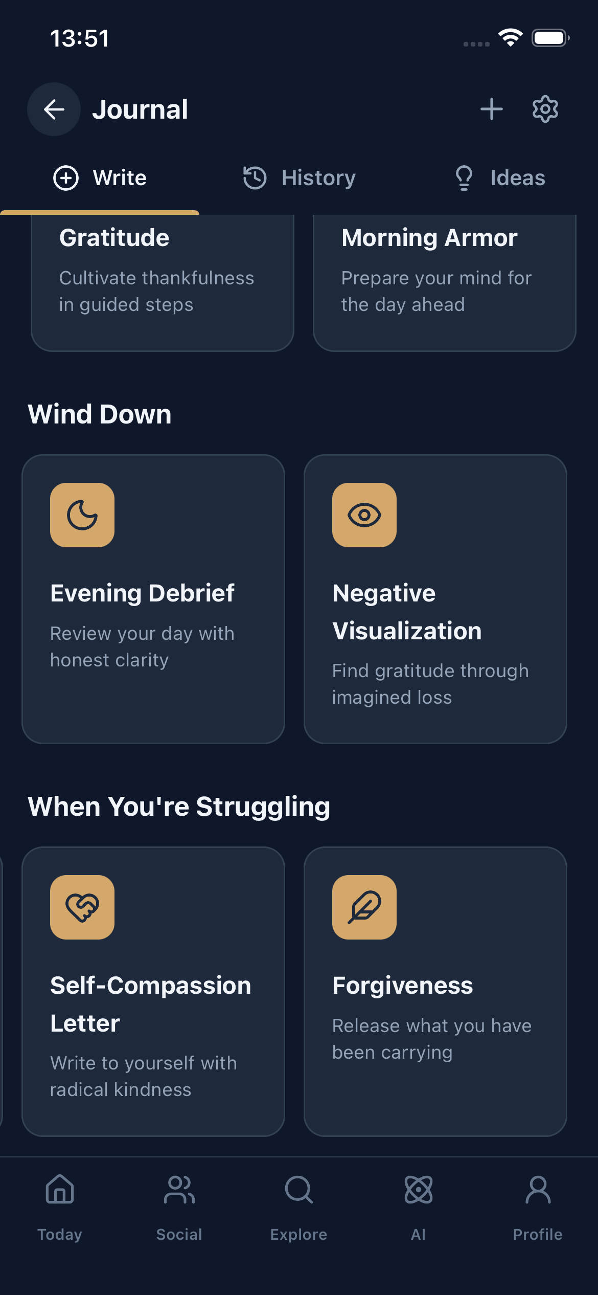 Private journaling with AI prompts in the Inwork app