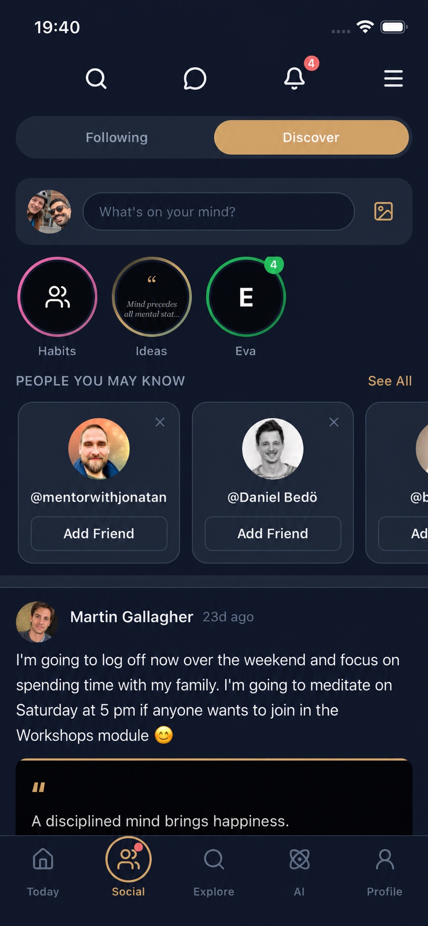 Social community feed in the Inwork app